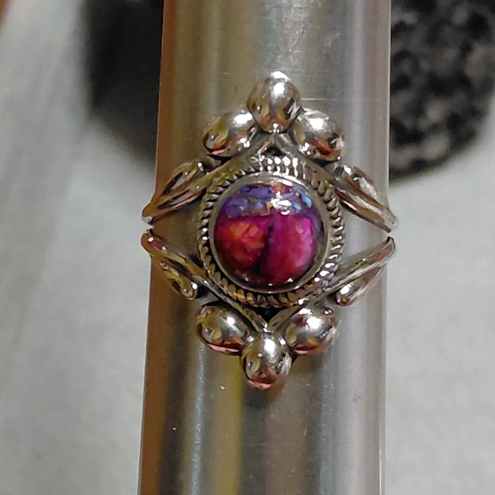 Pink Dahlia Turquoise Vintage Style Sterling Silver Ring Size 9.5